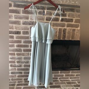 Jenny Yoo Morning Mist Flutter Dress Square Neck 6 Bridesmaid Wedding Knee Lengt